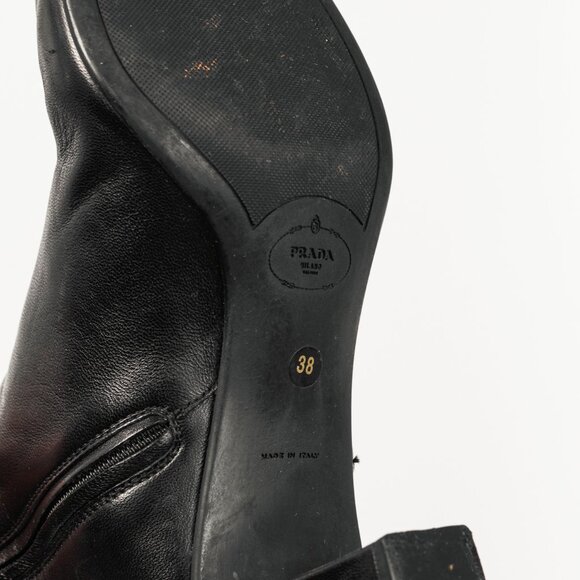 Prada Black Leather Almond-Toe Ankle Boots - Picture 5 of 10